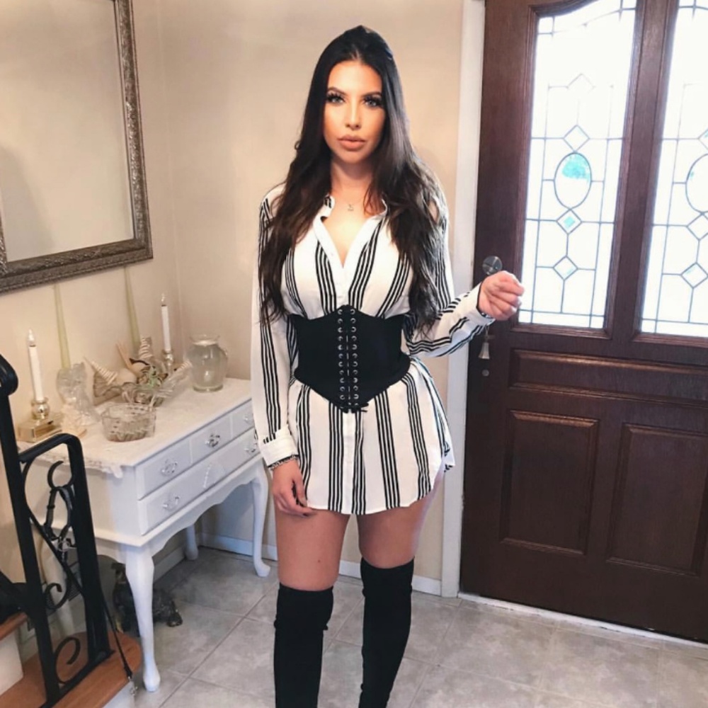 Stripped Button Up Shirt Dress